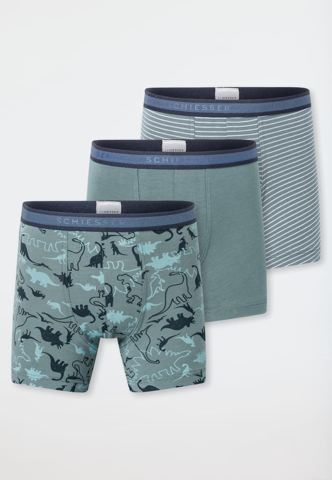 Short set van 3 stuks Organic Cotton dinosaurussen streepjes groen - 95/5 Organic 92