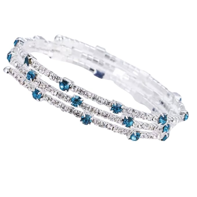 Armband-Blauw-Strass-Wikkel -zilverkleur -Charme Bijoux