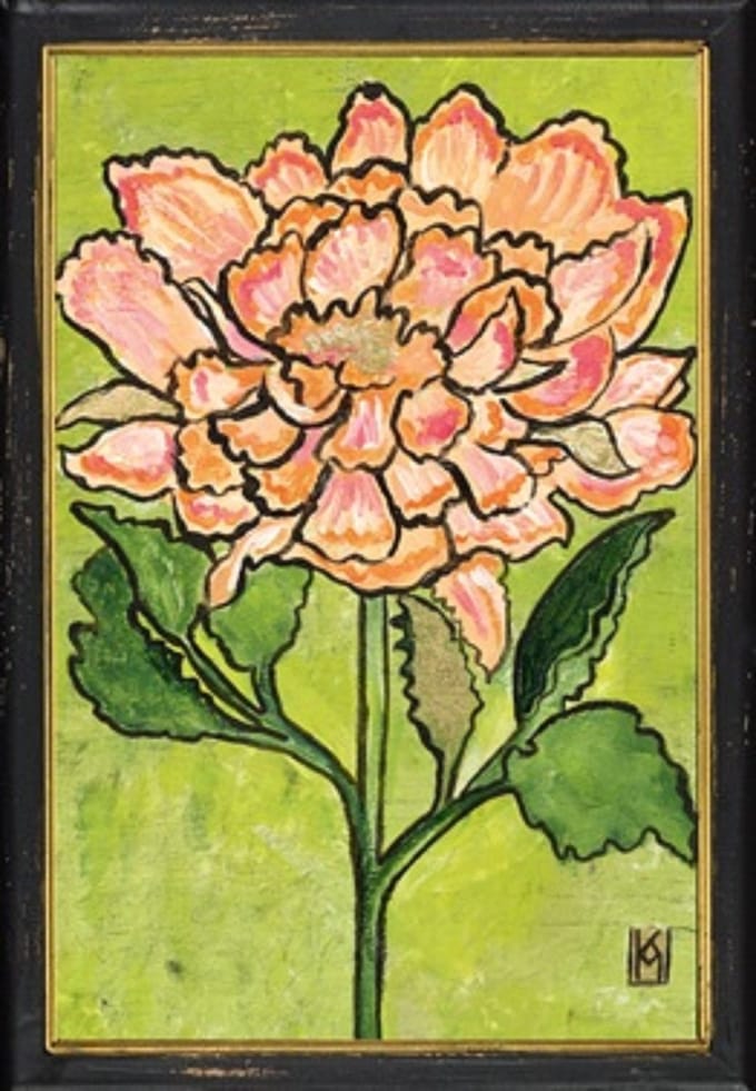 Lijstje hout zwart Pioenroos, 34x23,5cm