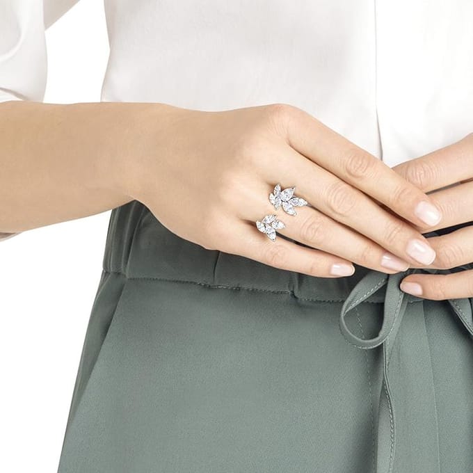 Swarovski elegante zachte open ring voor dames, platina wit 5448849 Box (Random Color),55 white