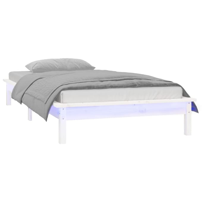 vidaXL - Bedframe - LED - massief - hout - wit - 75x190 - cm