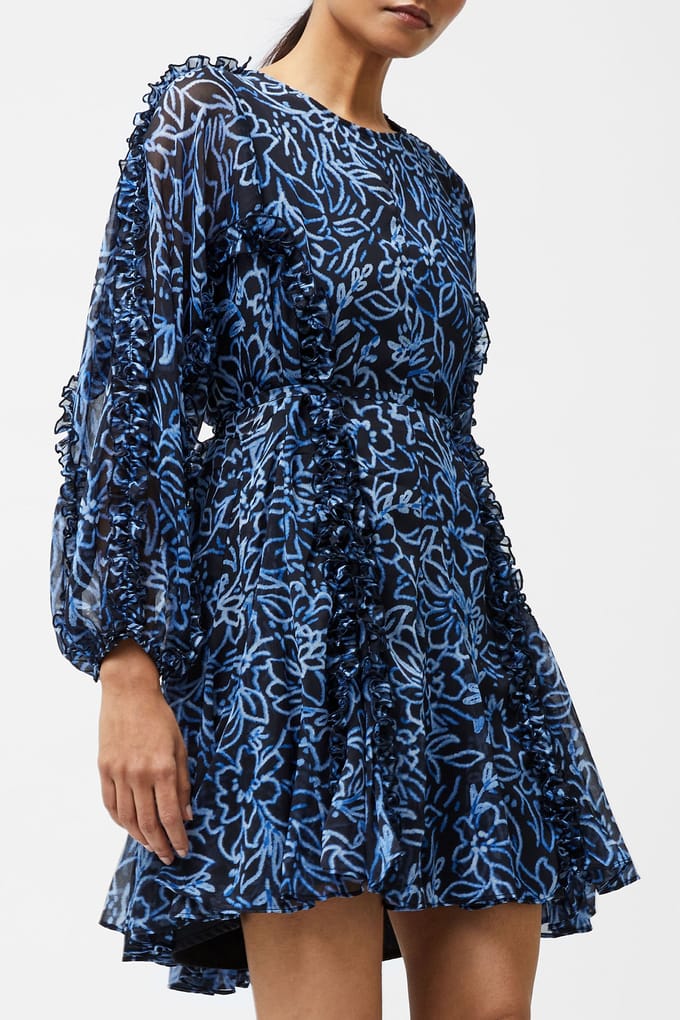 French Connection Anna Emina Chiffon Dress Navy Multi Maat: M | Mini Jurken Outlet | Dames | Blauw