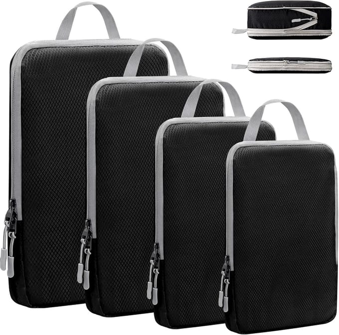Compression Packing Pillow Set Expandable Waterproof Packing Cubes - Black 4 Piece Set - Travel and Home packing cubes