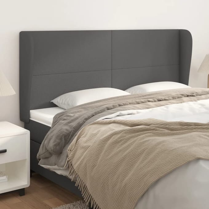 vidaXL - Hoofdbord - met - randen - 183x23x118/128 - cm - kunstleer - grijs