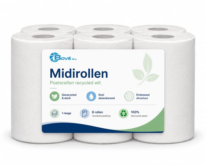 Midirollen 6st Poetsrollen recycled wit 19.2cm 1laags 6rollen (6151805013017)