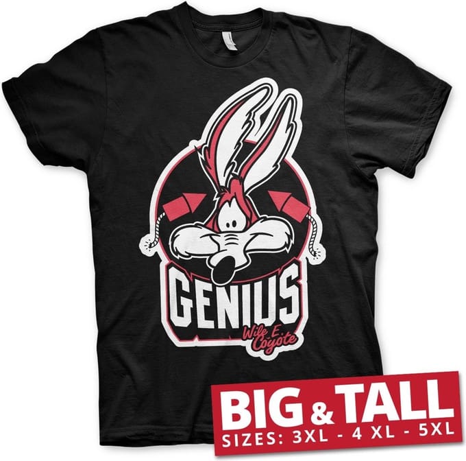 Looney Tunes Wile E. Coyote Genius Big & Tall T-shirt Zwart