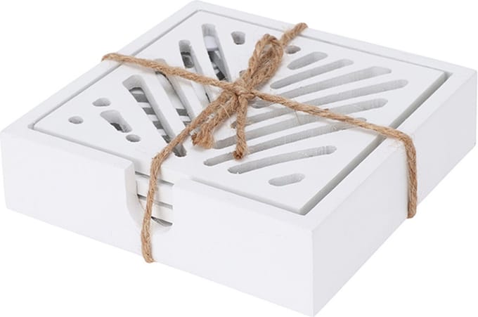 HS Collection - onderzetters voor glazen - 4x - hout - wit - 10 x 10 cm