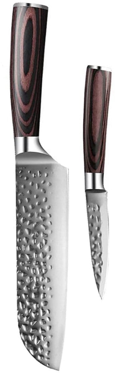 Shinrai Knives - Hammered RVS 2-delige Messenset - Santoku + Schilmes