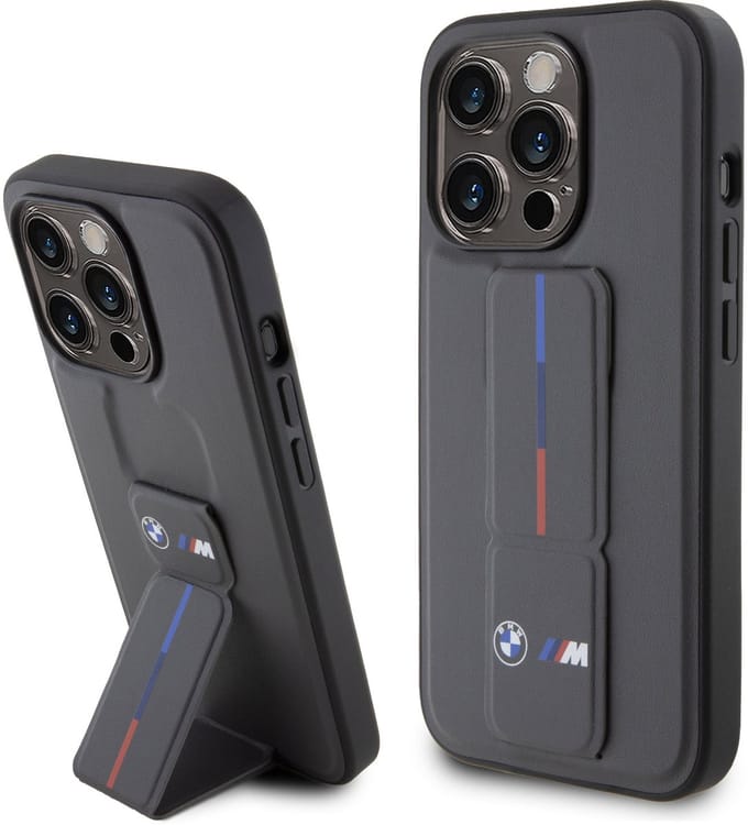 BMW Back Cover - Apple iPhone 15 Pro - Grijs - Ingebouwde kickstand - Stevige behuizing