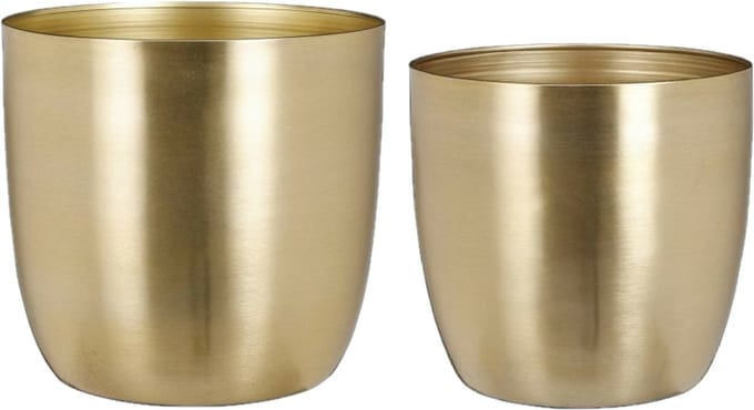 Mica - Plantenpot/bloempot set - 2x stuks - metaal - goud - D20/D22 cm