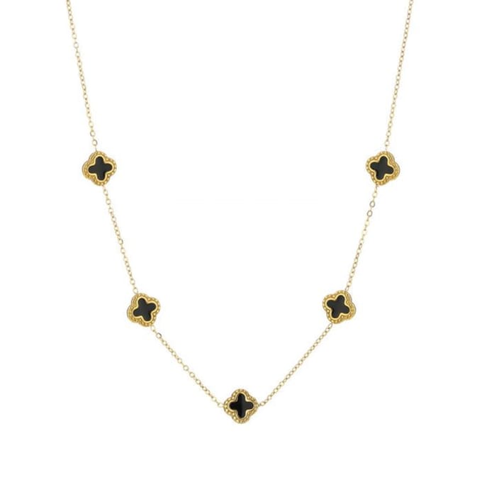 Bijoutheek Collier Ketting 5 Klavers Goud/Zwart