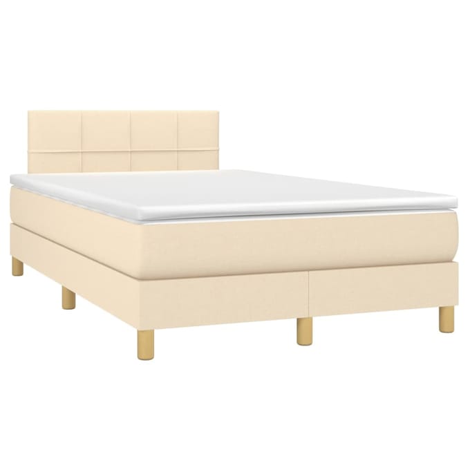 vidaXL - Boxspring - met - matras - en - LED - stof - crèmekleurig - 120x200 - cm