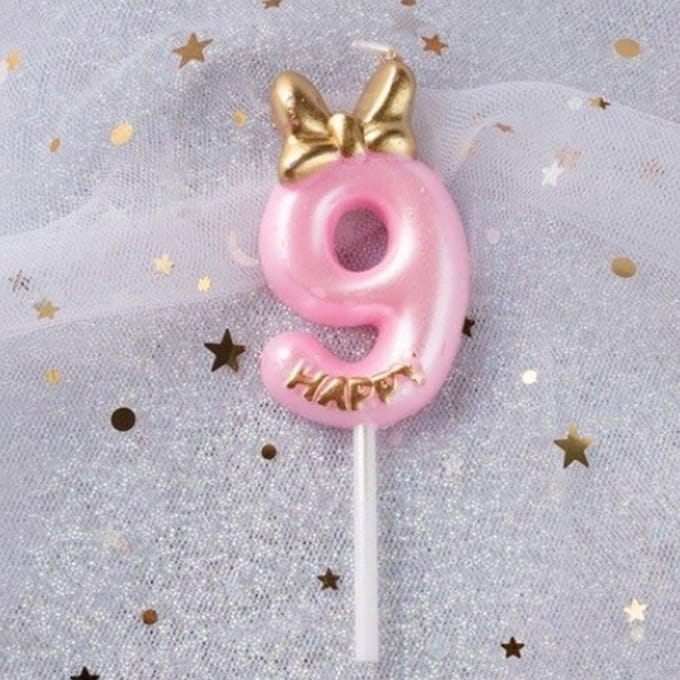 DW4Trading Verjaardagskaars 9 Happy Roze - Cijferkaars - Taartversiering