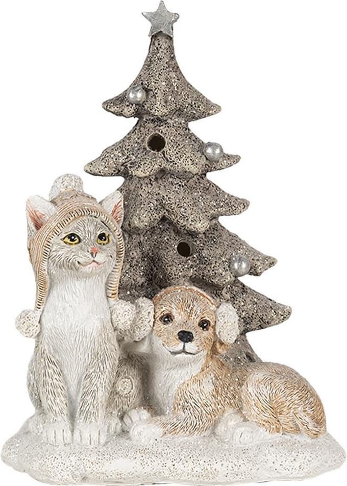 Clayre & Eef Beeld Dieren 11x9x15 cm LED Wit Grijs Kunststof Dieren