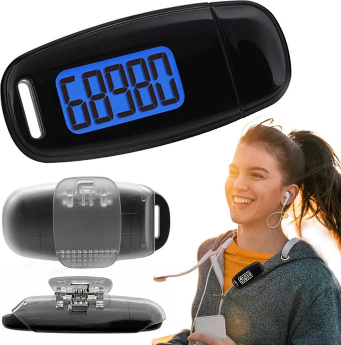 Garpex® Stappenteller Clip met Draagkoord - Pedometer met Groot Scherm - USB Oplaadbaar - Activity Tracker Zwart