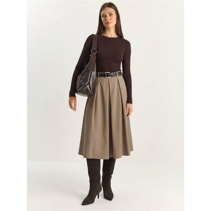 Hoge Taille Midi Rok met Ceintuur