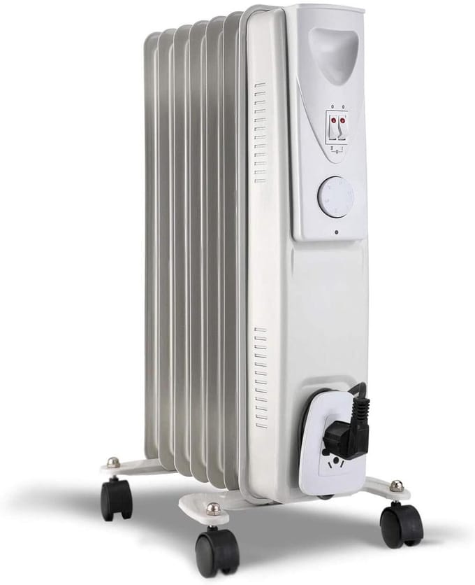 Olie Radiator - Verwarming Elektrisch - Bijverwarmen Ruimtes - Met Oververhitting Beveiliging - 7 Ribben - Wit
