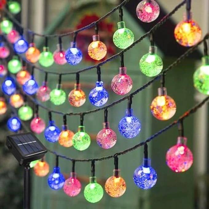 Zonne-energie Crystal Ball Lichtsnoer - 12 Meter, 100 LEDs voor Buiten
