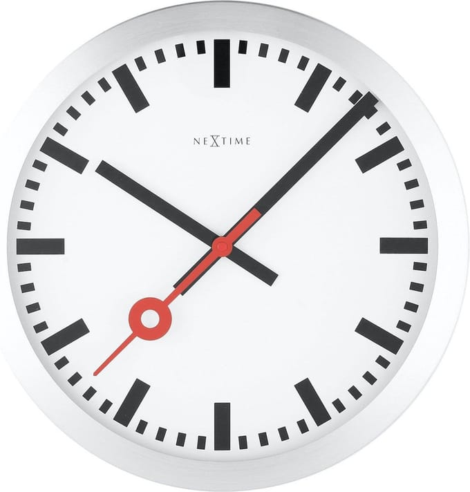 NeXtime Station – Wandklok/Tafelklok – 19 cm – Geborsteld Aluminium – Wit