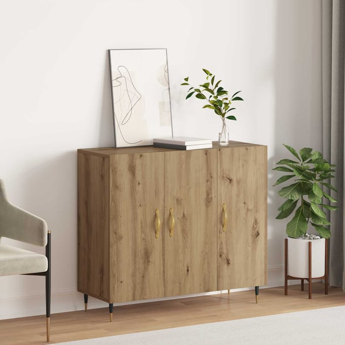 vidaXL - Dressoir - Artisan - Eiken - 90 - x - 34 - x - 80 - cm - Bewerkt - hout