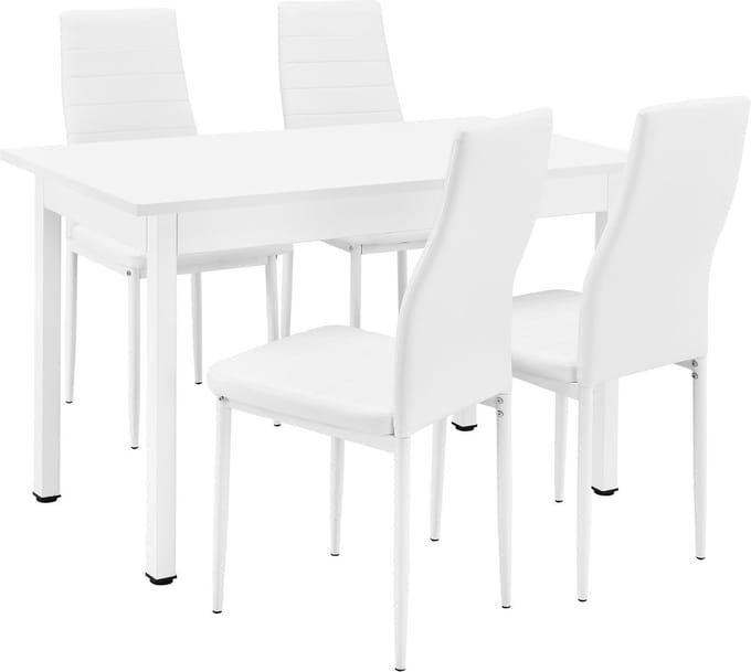 Eethoek eetkamerset Graz 5-delig tafel met stoelen wit