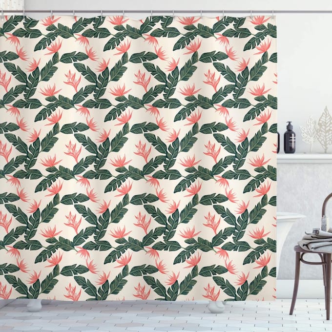 ABAKUHAUS Jungle douchegordijn – Polyester – 175x200 cm – legergroen/ivoor