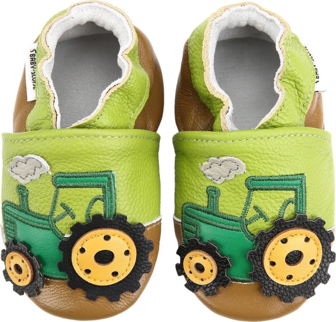 Leren babyslofjes van Baby-Slofje, Tractor maat 18-19