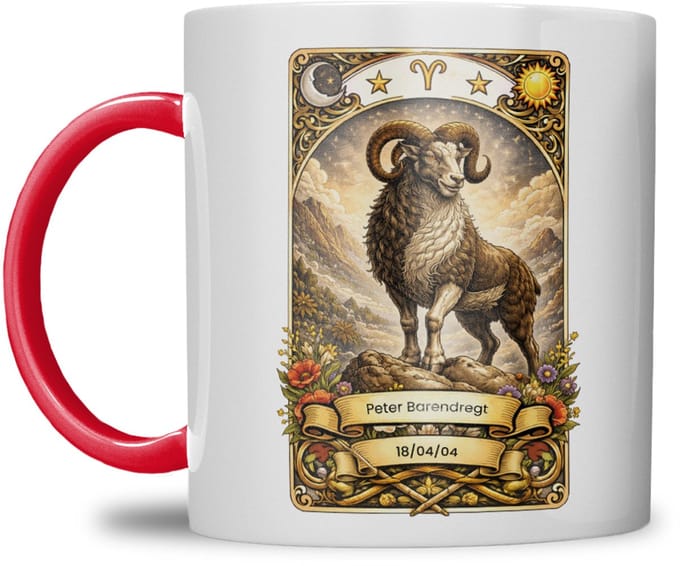 Sterrenbeeld mok - Ram - Rood - Tarot mok - Gepersonaliseerd met naam en datum