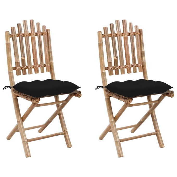 vidaXL - Opklapbare - stoelen - (2 - stuks) - met - kussens, - bamboe