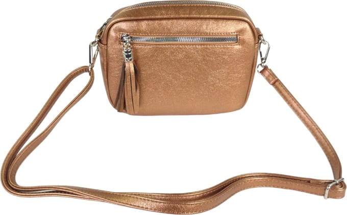 Flora&Co - Paris - metallic Crossbody handtas - instelbare riem 130 cm - bruin