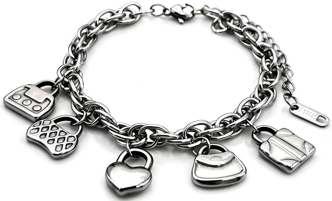 Armband - RVS - met bedels - zilverkleurig - 16-21 cm - dames
