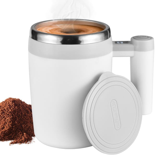 Zelfroerende Koffiemok met Digitale Temperatuur- en Vermogensweergave 13.5oz Roestvrij Staal Auto wit/grijs