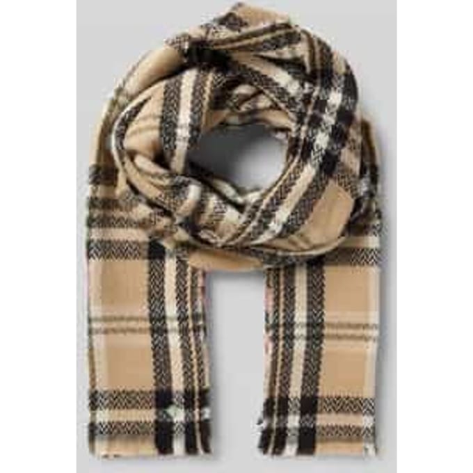 Codello Geweven streeppatroon-sjaal met statement borduring in beige