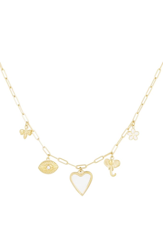 Yehwang Heartstrings - Ketting - Bedels - Stainless steel - Lengte 39 + 5 cm - Goudkleurig
