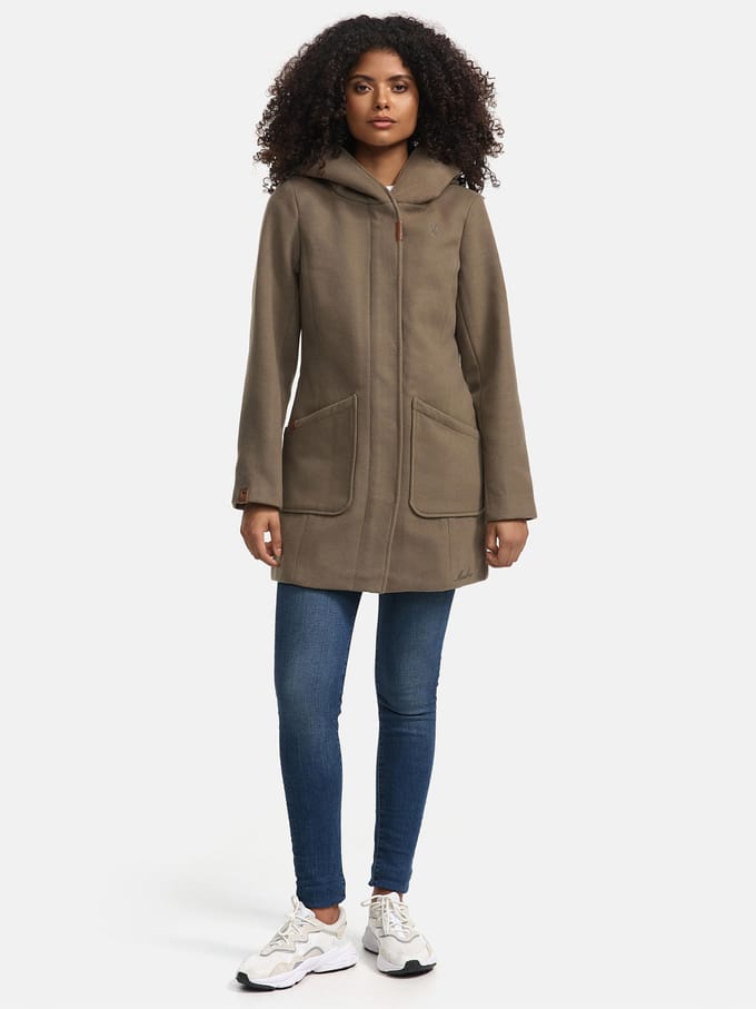 Marikoo dames wintermantel met capuchon en getailleerd model