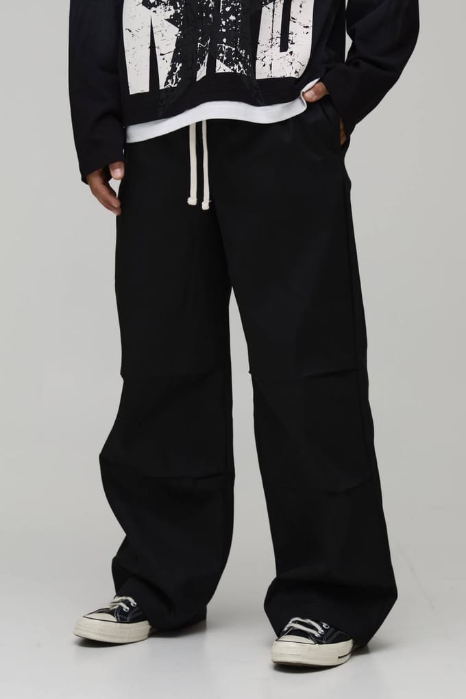 Baggy Broek Met Elastische Tailleband En Contrasterende Trekkoord | Black | Size Large
