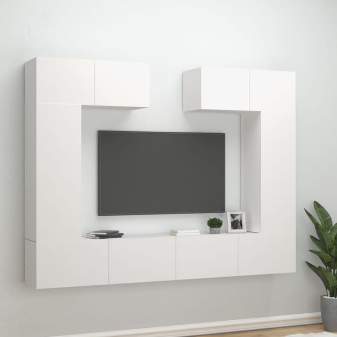 vidaXL - 6-delige - Tv-meubelset - bewerkt - hout - wit