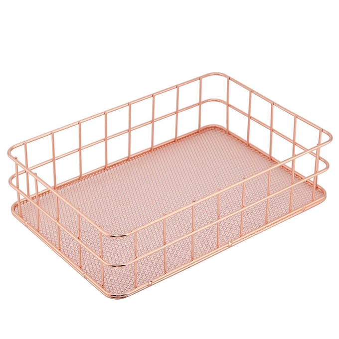 Rosegouden ijzeren opbergmand organizer opberghouder bureaubladdecoratie (D) white