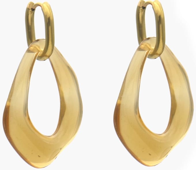 Oorbellen - RVS - acryl hanger - 4,5x2,5 cm - bruin