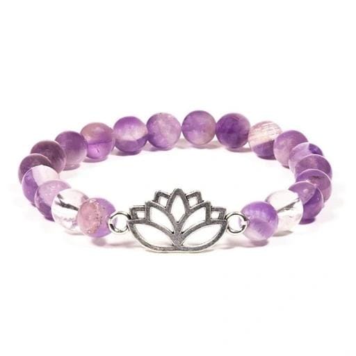 Armband Chevron Amethist/Bergkristal met Lotus