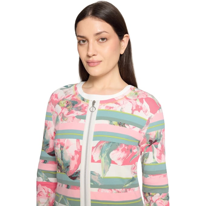 Geribd shirtjasje met 2-weg-ritssluiting - gebroken wit / rosé - Gr. 42 van Goldner Fashion