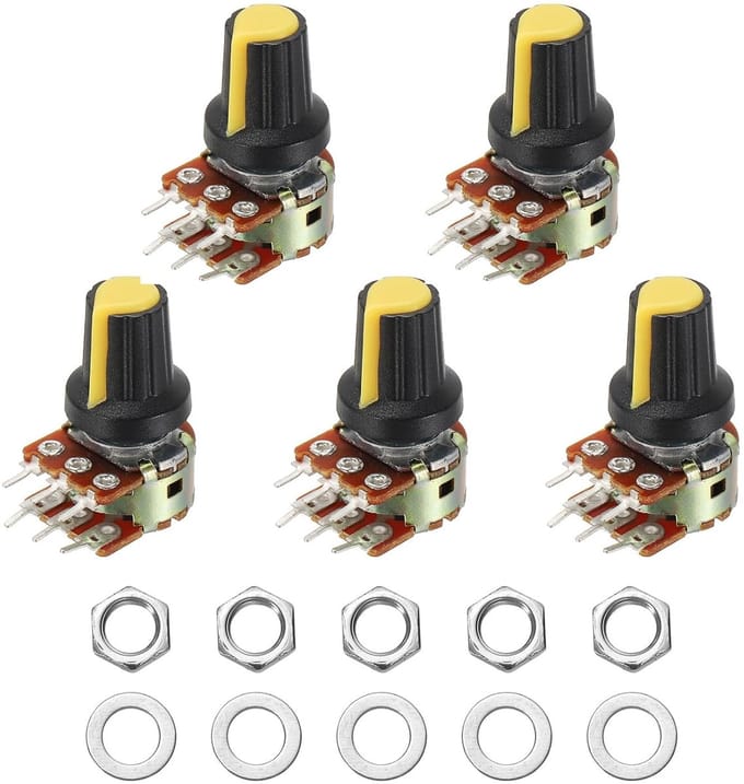 Draaipotentiometer Dubbel - Tweekanaals Regelaar - Audio Instellen - Dubbele Coniciteit - B1K Ohm - Geel