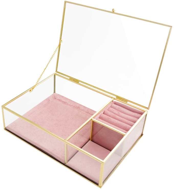 YWG - Glazen drievaks display - Glas - Goud / Roze - 27cm x 19cm x 7.5cm
