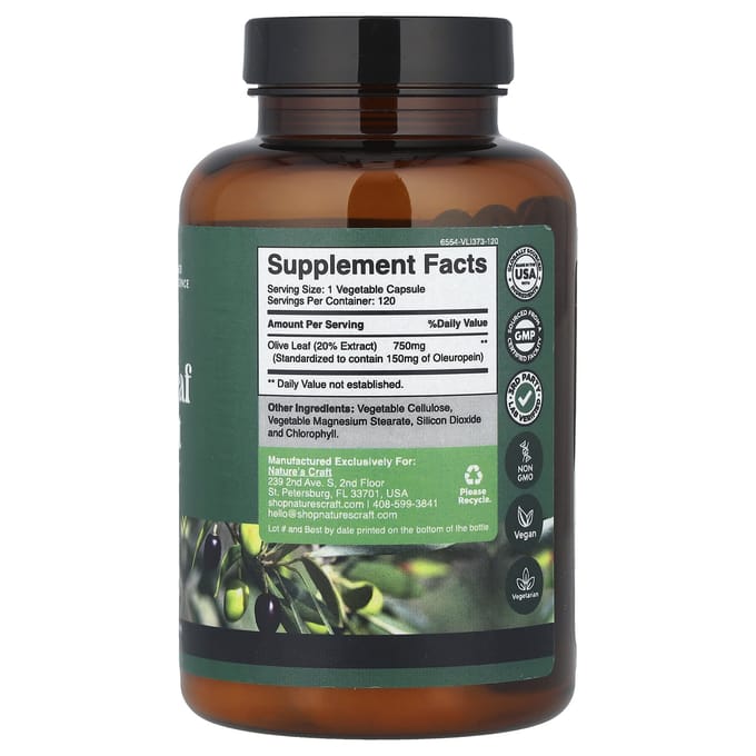 Nature's Craft, Olijfbladextract, 750 mg, 120 capsules