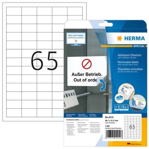 Etiket herma 4212 38.1x21.2mm verwijderbaar wit 1625 etiketten