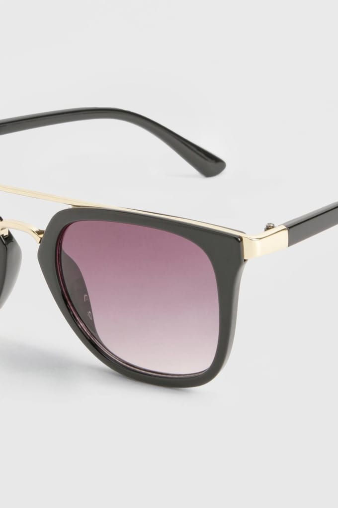 boohoo Dames Vierkante Aviator Zonnebrillen | Zwart