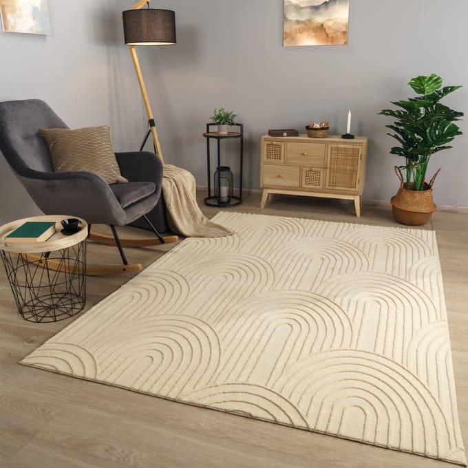 Woonkamertapijt eetkamer kortpolig geometrisch uiterlijk Skandi Boho effen kleuren 200 x 280 cm Rechthoek 200 x 280 cm Rechthoek beige