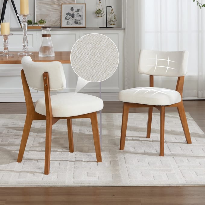 HAUSS SPOLE Eetkamerstoel - Set Van 2 - Ergonomisch Met Gestoffeerde Zitting - Voor Eetkamer En Kantoor - Hout Beige