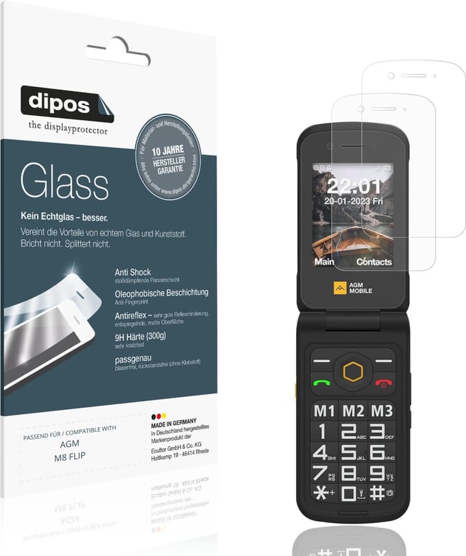 dipos – 2x Matte Pantserfolie geschikt voor AGM M8 FLIP | 9H Screenprotector