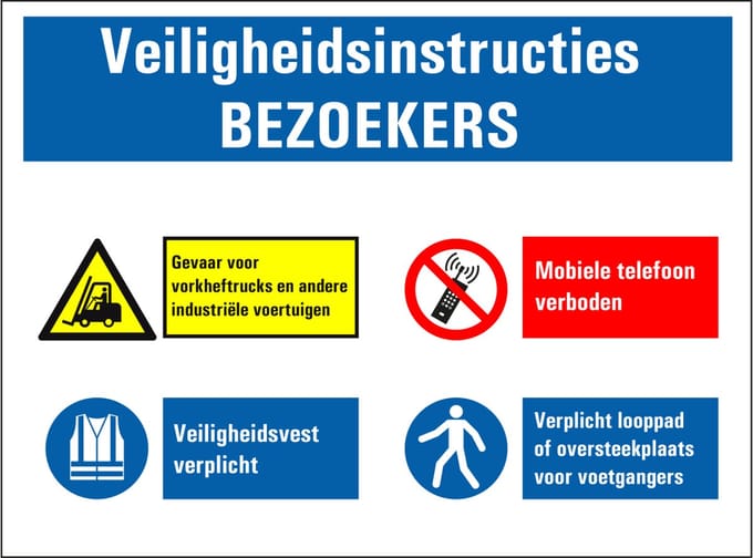 Veiligheidsinstructies bezoekers sticker 200 x 150 mm